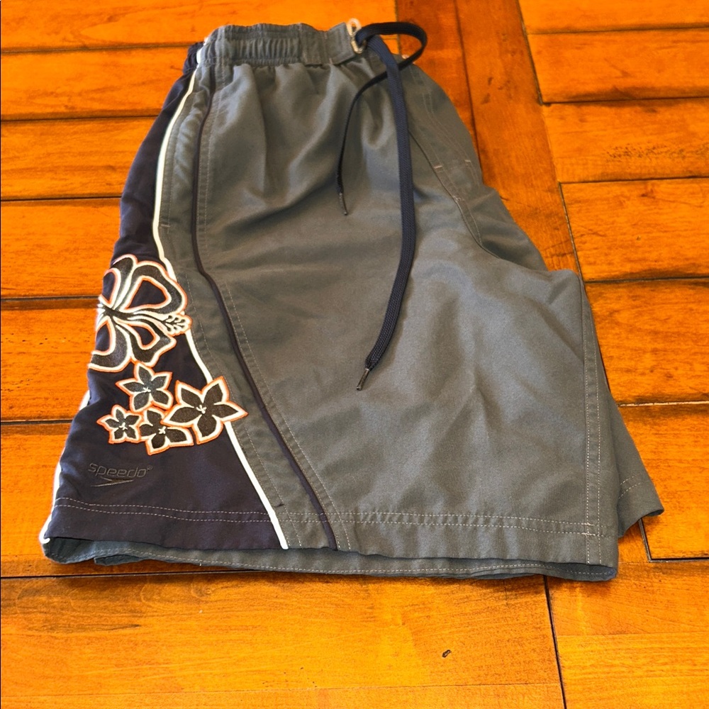 Speedo Charcoal and Dark Blue Swim Trunks with Floral Pattern